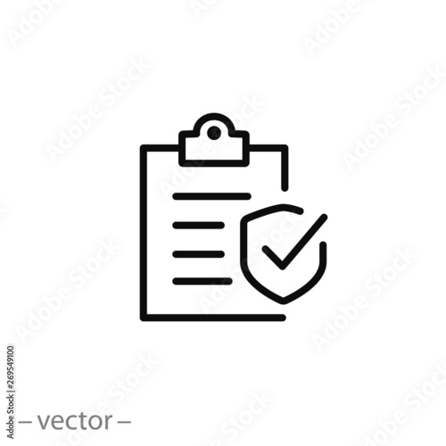 Insurance policy icon, line symbol on white background - editable stroke vector illustration eps10