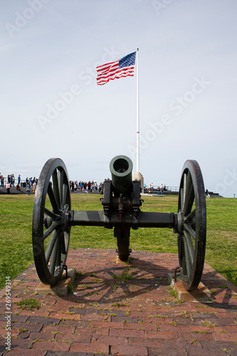 Civil War Cannon and American Flag at Fort Sumter