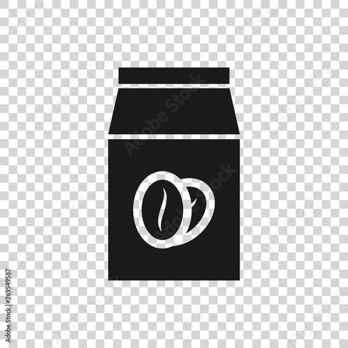 Grey Coffee beans in bag icon isolated on transparent background. Vector Illustration