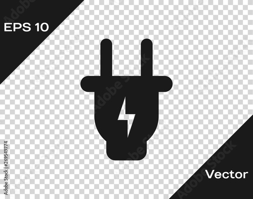 Grey Electric plug icon isolated on transparent background. Concept of connection and disconnection of the electricity. Vector Illustration