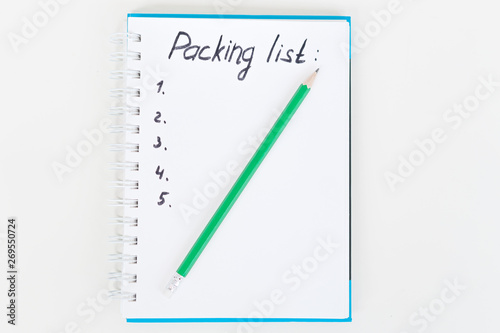 Packing list or travel planner. Preparing for vacation, journey or trip.