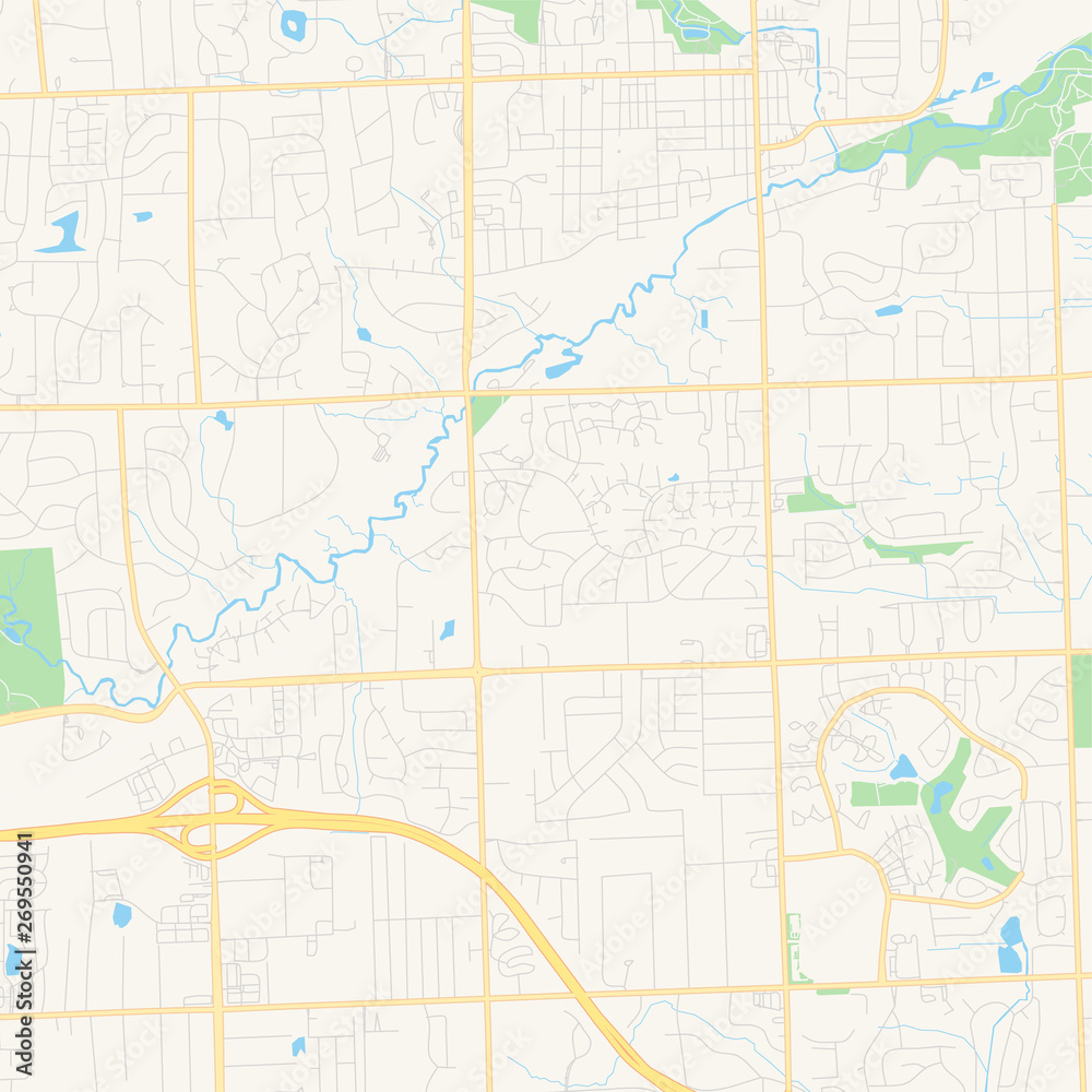 Empty vector map of Rochester Hills, Michigan, USA
