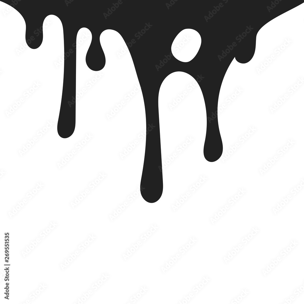 Hand drawn paint splatter background. Black liquid drip. Graffiti ink