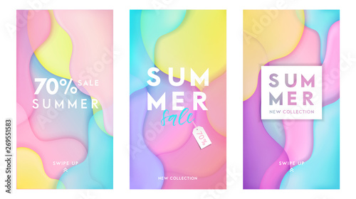 Dynamic colorful stories template design set with fluid rainbow gradient transparent elements. Creative illustration for poster, web, landing, page, cover, ad, greeting, card, social media, promotion.