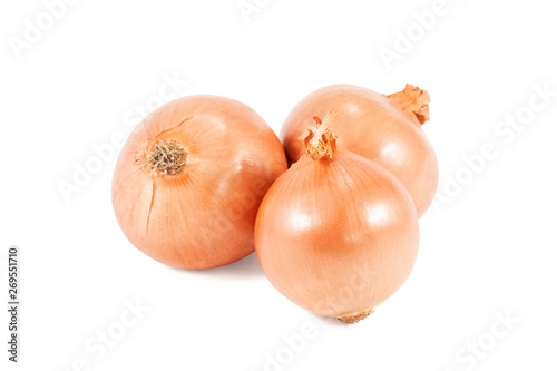 three onions on white