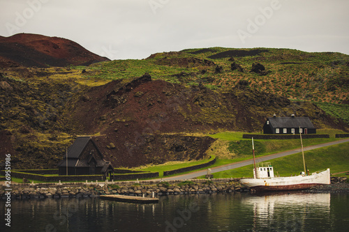 Stafkirkjan a fooden replica of nordic church given by Norway to iceland situated in the habour of Heimaey Westman Islands  photo