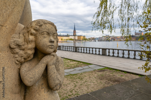 Photography spring stockholm city from town scqaere view with statue