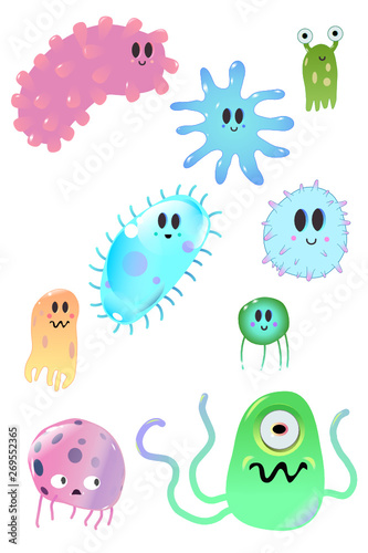 Nine colorful bacteria and germs vector set