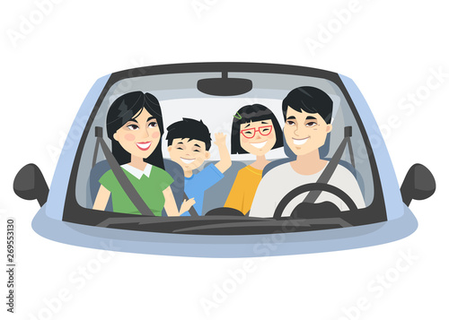 Chinese family on a trip - cartoon people character vector illustration