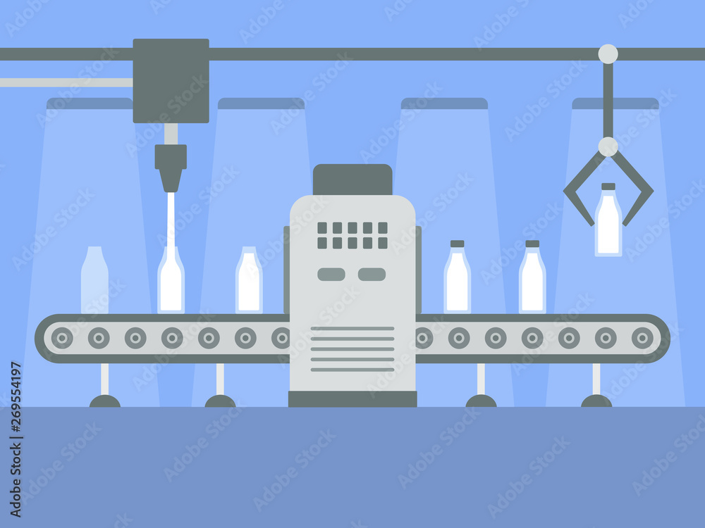 Milk factory interior with conveyor belt Stock Vector | Adobe Stock