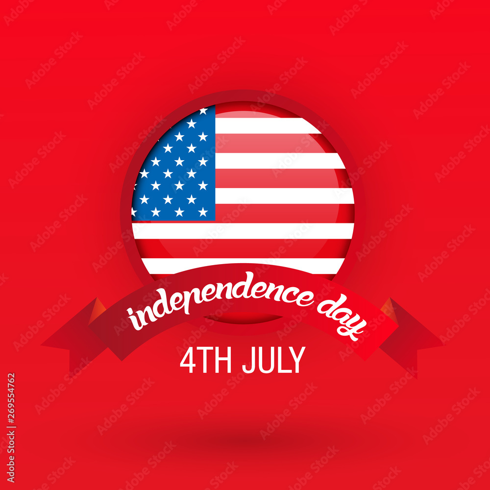 4th of July, United States independence day greeting card with red background, vector