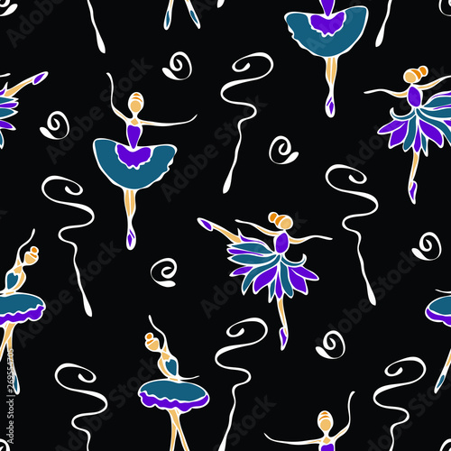 Dancing ballerina on black background vector pattern