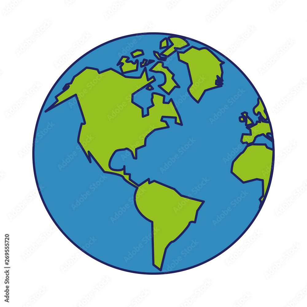 Earth world cartoon isolated symbol blue lines