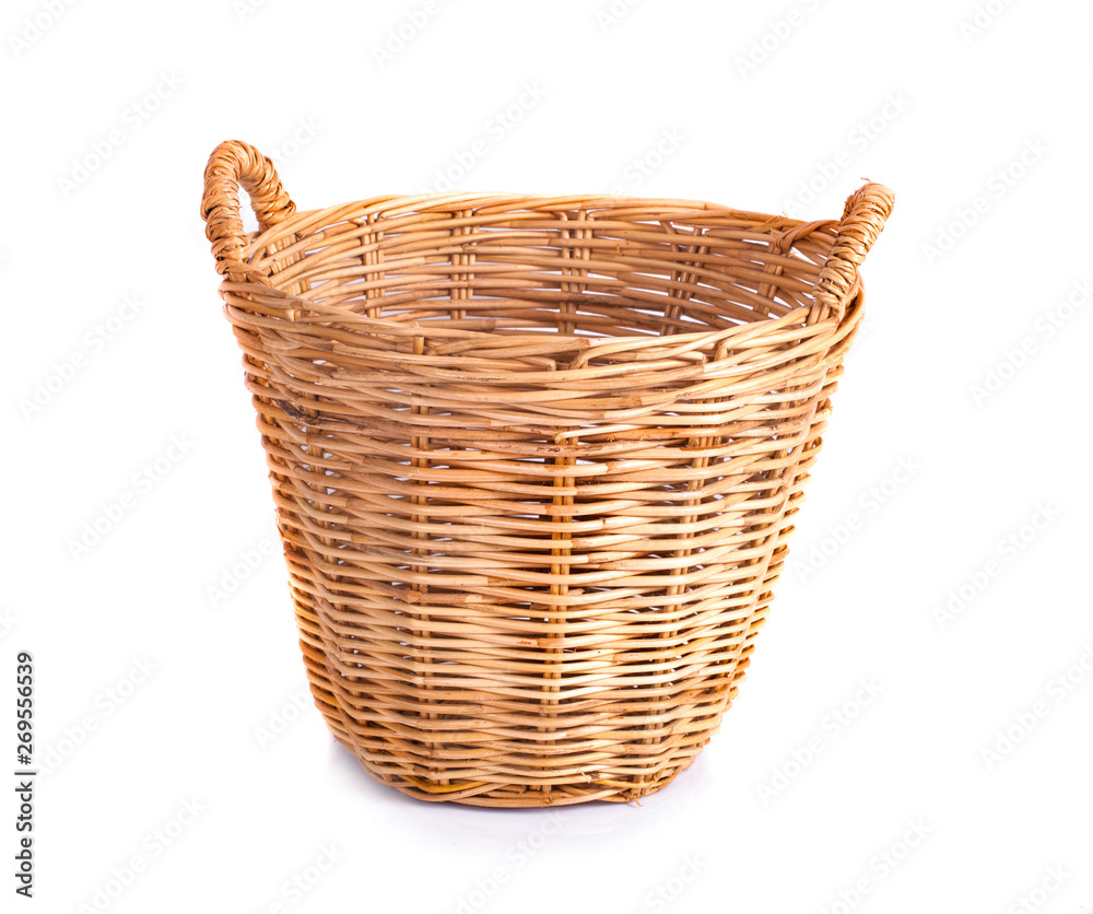 Empty wicker basket on white background Empty wicker basket on white background