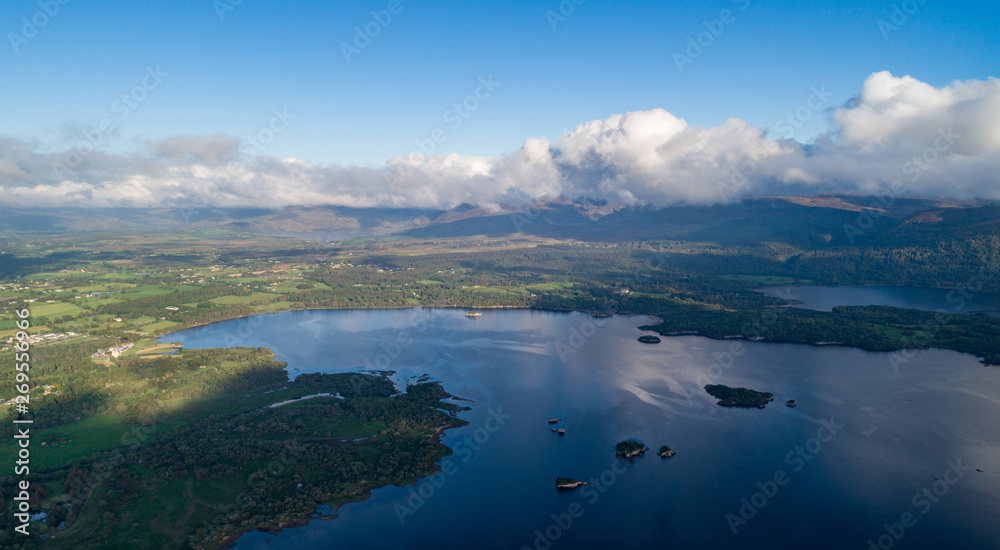 Aerial view of scenic Killarney lakes and in county Kerry, Ireland