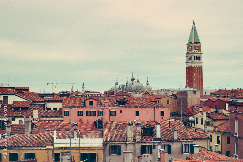 Venice panoramic aerial view with red roofs, Veneto, Italy.