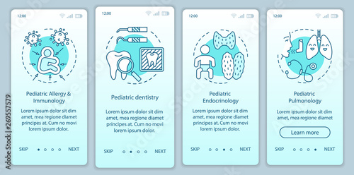 Pediatric services onboarding mobile app page screen vector template