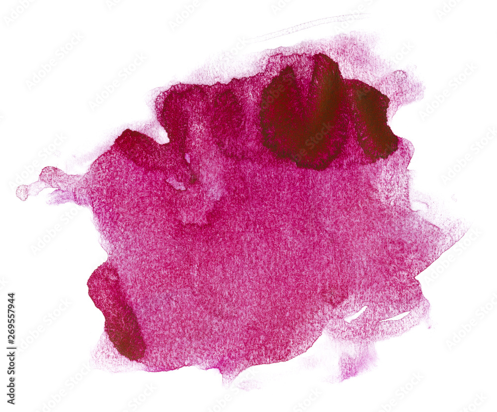 Watercolor stain red tint, overflow of paint with texture on white background isolated Watercolor stain red tint, overflow of paint with texture on white background isolated