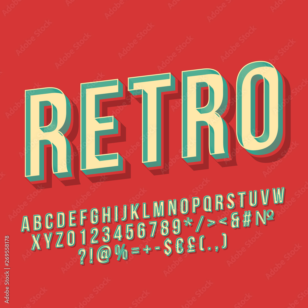 Fototapeta Retro vintage 3d vector lettering