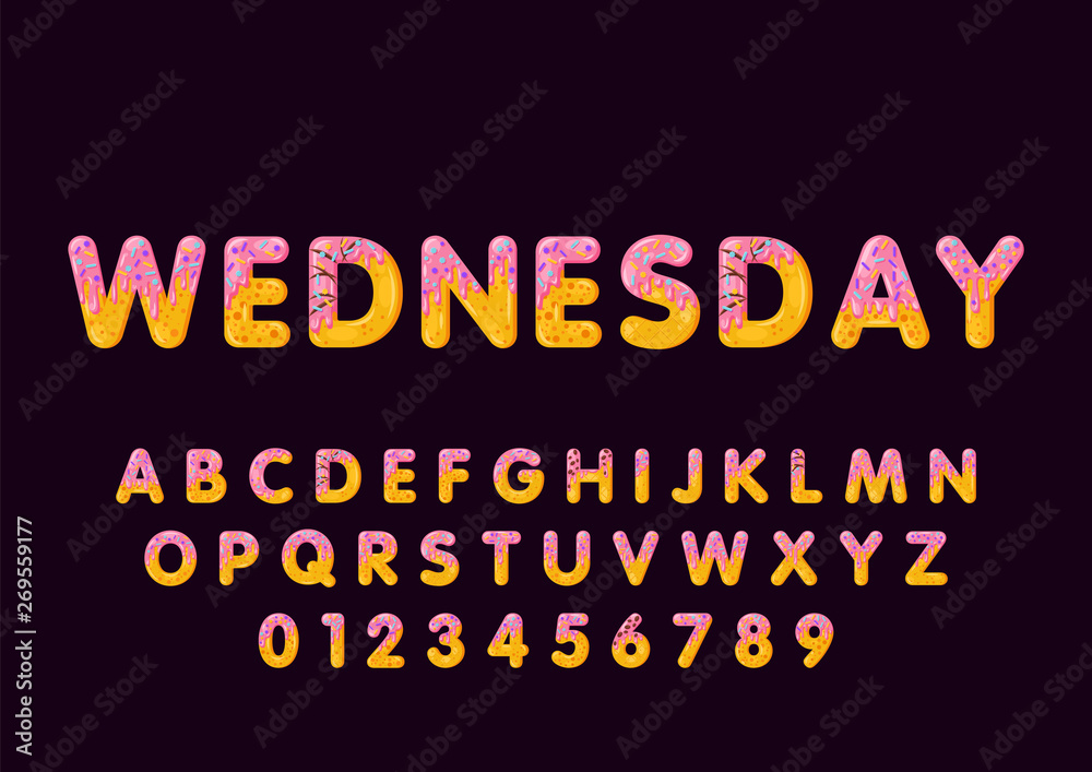 Obraz premium Donut cartoon wednesday biscuit bold font style