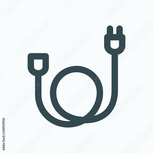 Extension cord linear icon, extension electric cable isolated vector icon