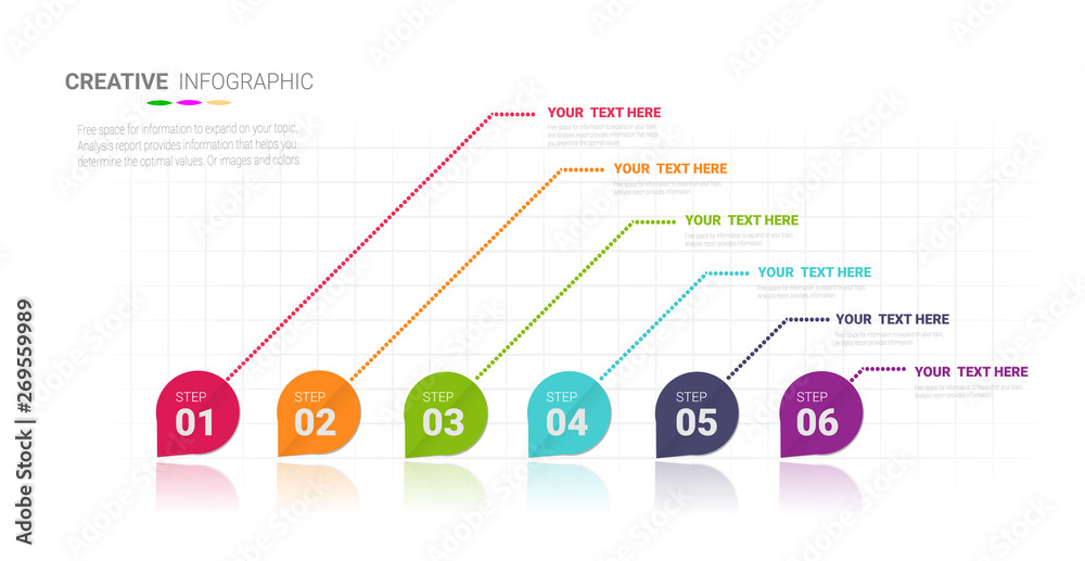 Vector 6 steps timeline infographic template with arrows. Vector illustration . Vector 6 steps timeline infographic template with arrows. Vector illustration .