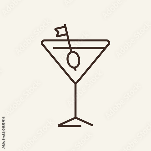 Dry martini line icon. Cocktail, olive, vermouth, glass. Bar concept. Vector illustration can be used for topics like alcoholic drink, party, celebration