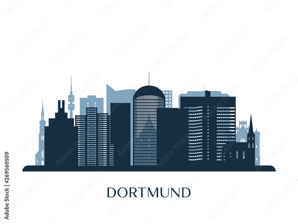Dortmund skyline, monochrome silhouette. Vector illustration.