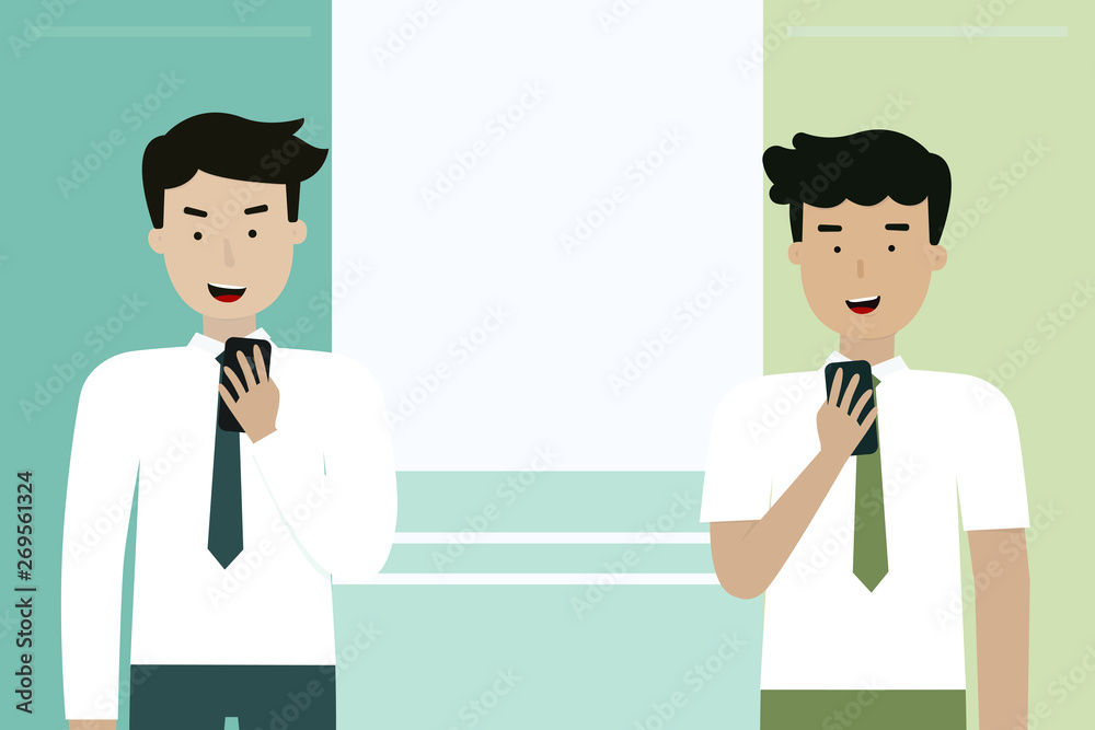 Partner Business Men with mobile phone social media connection ,flat illustration cartoon design Partner Business Men with mobile phone social media connection ,flat illustration cartoon design