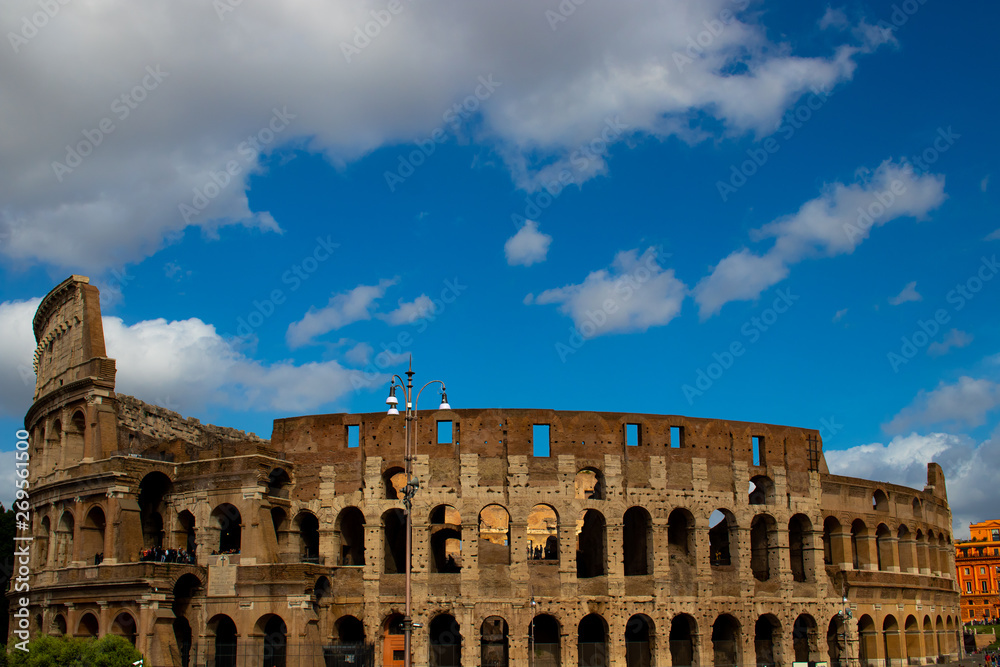 Colosseum with blue sky in Rome, Italy