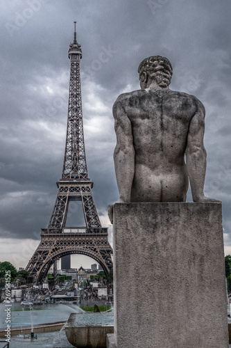 Eiffel Tower in a cloudy day