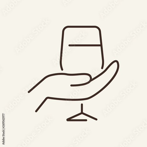 Drinking wine line icon. Hand holding glass of wine. Bar concept. Vector illustration can be used for topics like dinner, tasting, sommelier