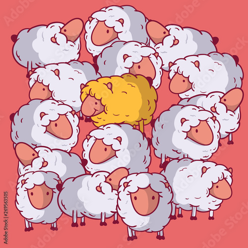 Standing out sheep vector illustration. Individuality, extraordinary, different, leadership design concept