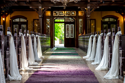Church decorated for wedding ceremony