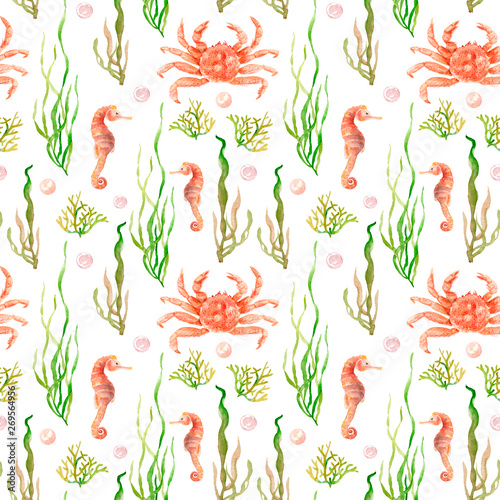 watercolor drawings on the theme of the ocean  the sea - seamless pattern