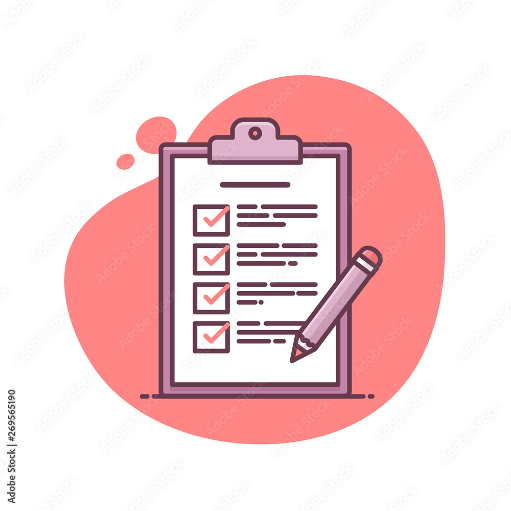 Checklist shown on clipboard with pencil icon vector illustration in mono line art syle Checklist shown on clipboard with pencil icon vector illustration in mono line art syle