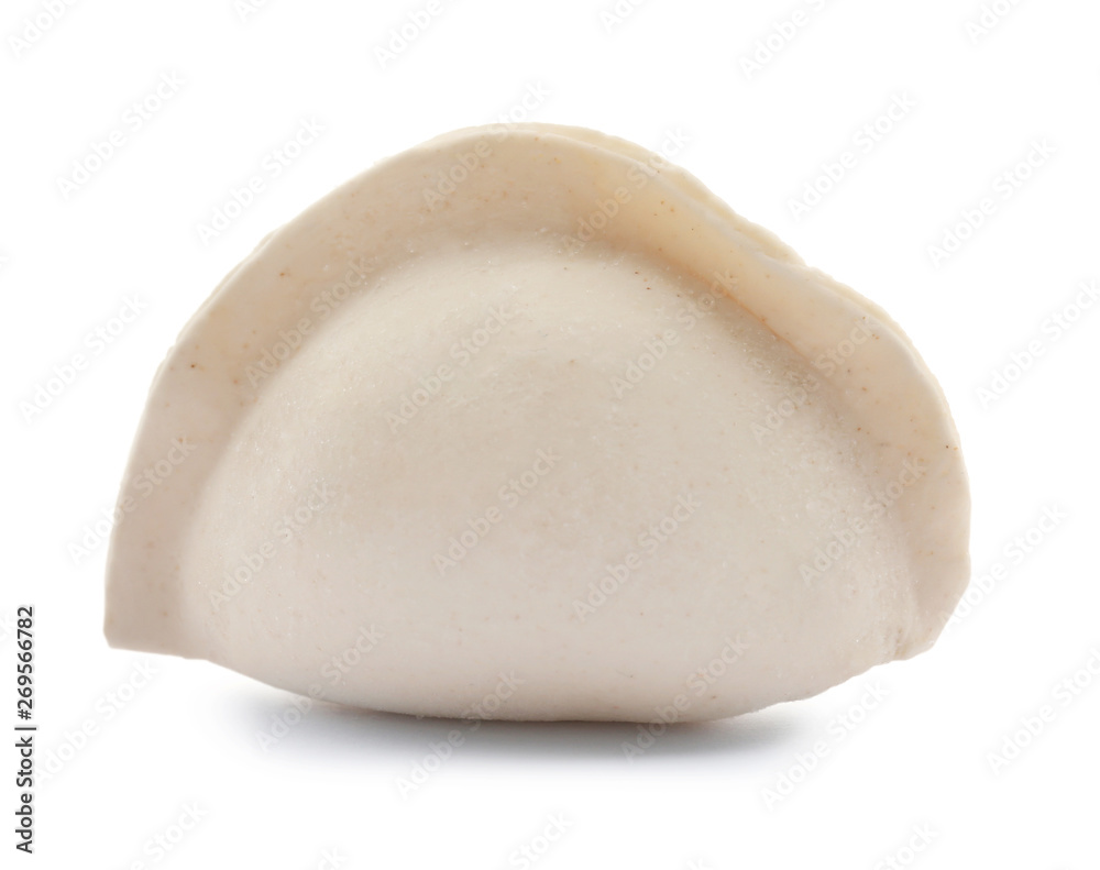 Raw dumpling with tasty filling on white background Raw dumpling with tasty filling on white background