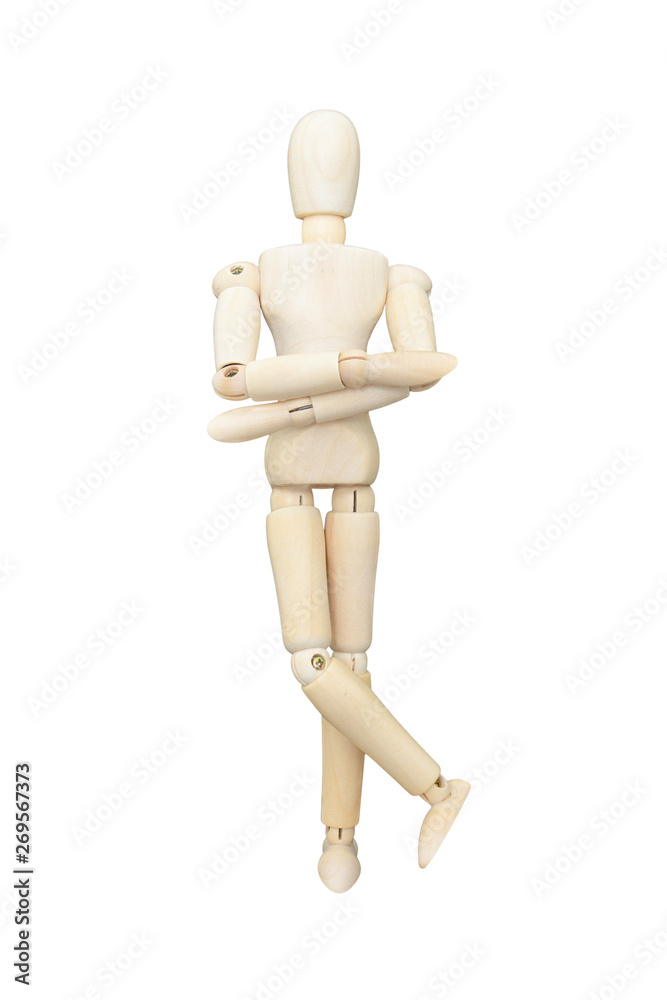 wooden toy robot cross one's arm isolated on white wooden toy robot cross one's arm isolated on white
