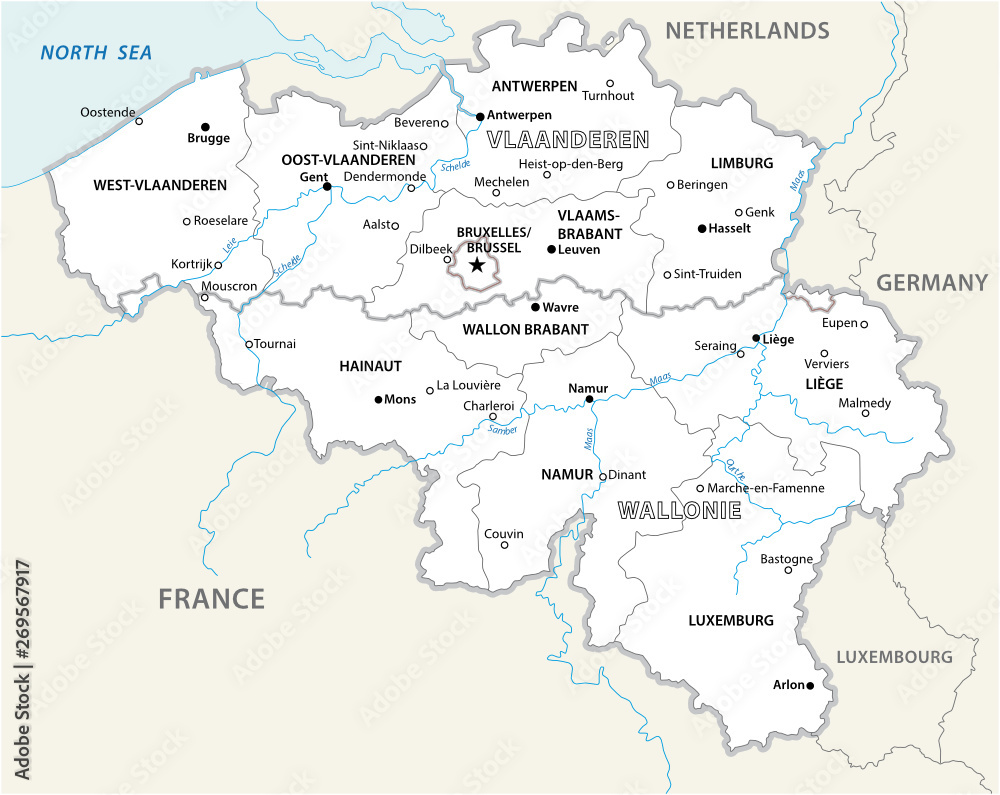 belgium administrative and political vector map