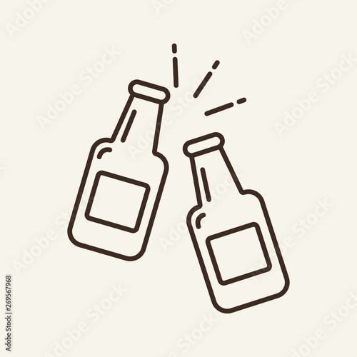 Beer cheers line icon. Bottle, clinking, toasting. Bar concept. Vector illustration can be used for topics like alcoholic drink, pub, celebration success