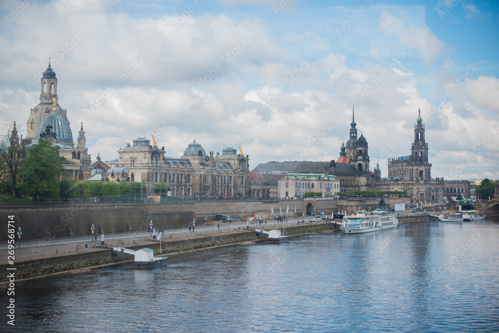 Dresden , Germany - MAY 4, 2019. Tourism concept. Beautiful view of city streets, centre of city. Vacation in Dresden Dresden , Germany - MAY 4, 2019. Tourism concept. Beautiful view of city streets, centre of city. Vacation in Dresden