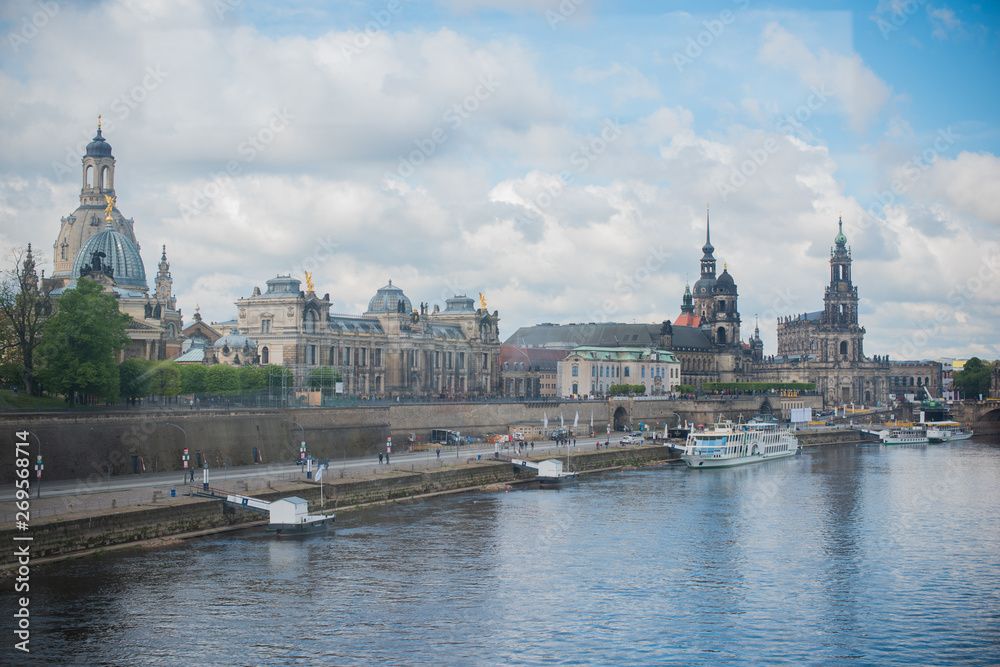 Dresden , Germany - MAY 4, 2019. Tourism concept. Beautiful  view of city streets, centre of city. Vacation in  Dresden 