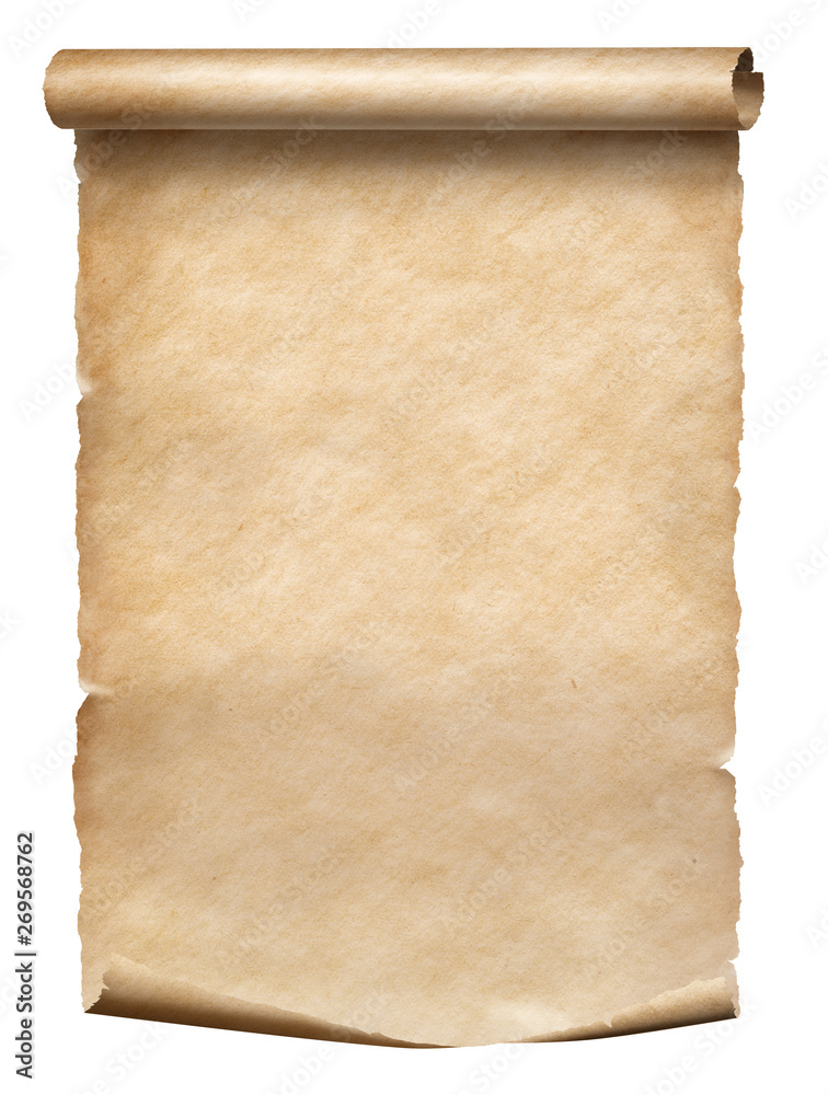 Old parchment scroll isolated on white