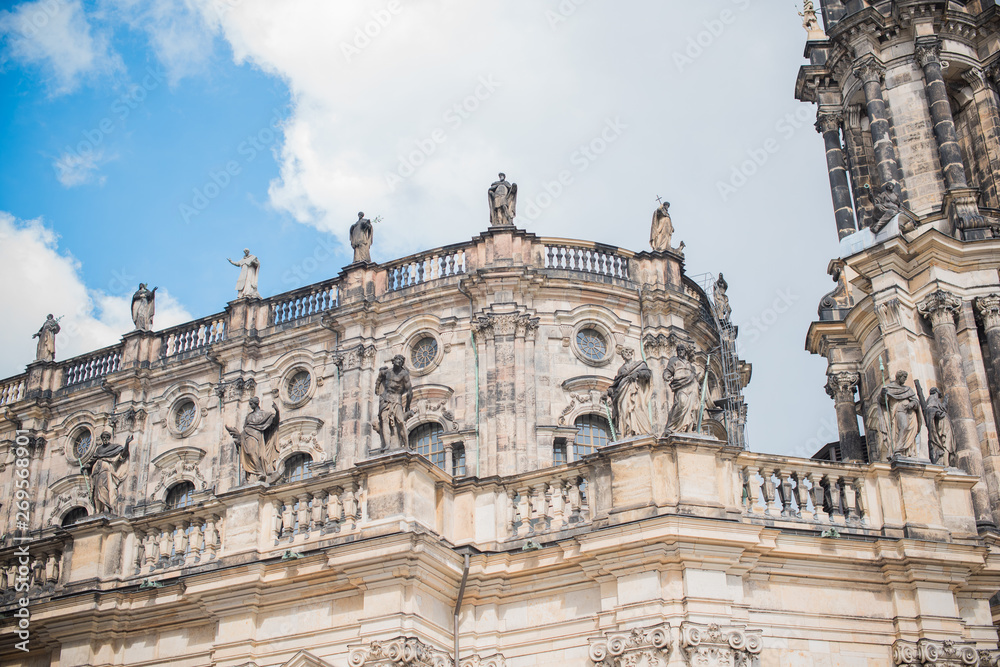 Dresden , Germany - MAY 4, 2019. Tourism concept. Beautiful  view of city streets, centre of city. Vacation in  Dresden 