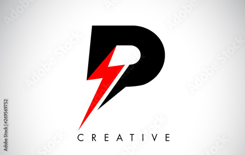 P Letter Logo Design With Lighting Thunder Bolt. Electric Bolt Letter Logo