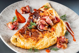 omelet with bacon and sauce