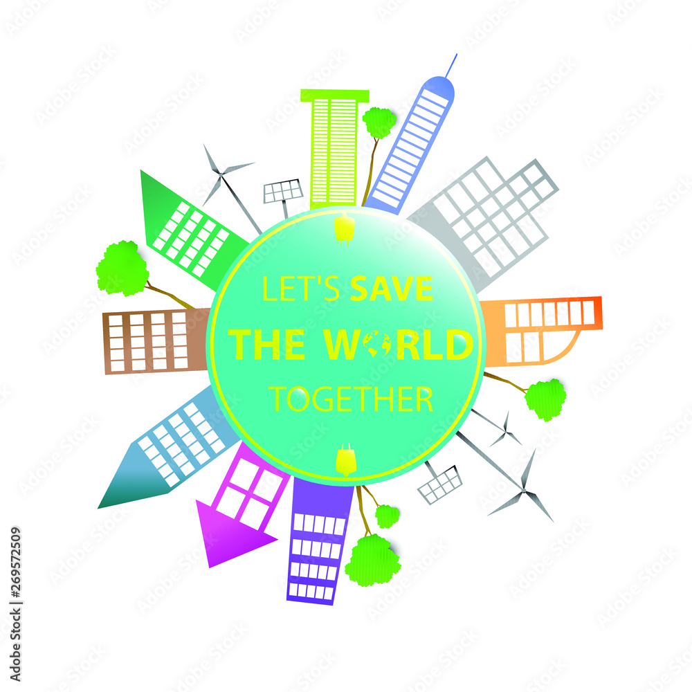 World environment day - Building paper art  surround earth concept sustainable development and nature conservation design for banner, greeting card, t-shirt, print, poster. Vector illustration