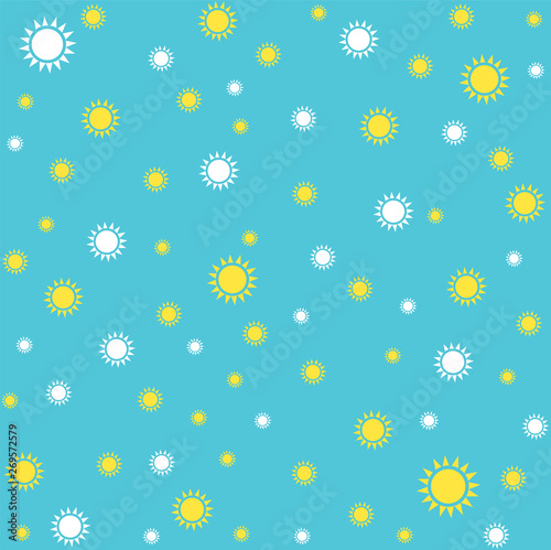 Sun symbol over blue seamless pattern