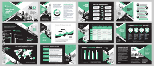 City Background Business Company Presentation with Infographics Template.