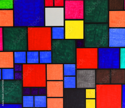 A abstract pattern of colorful squares.
